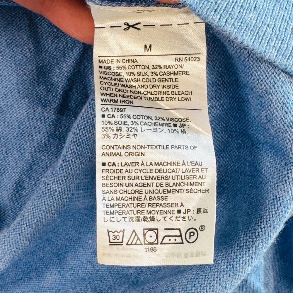 Banana‎ Republic Luxe Yarn V-Neck Sweater Blue M Cotton Silk Cashmere Blend